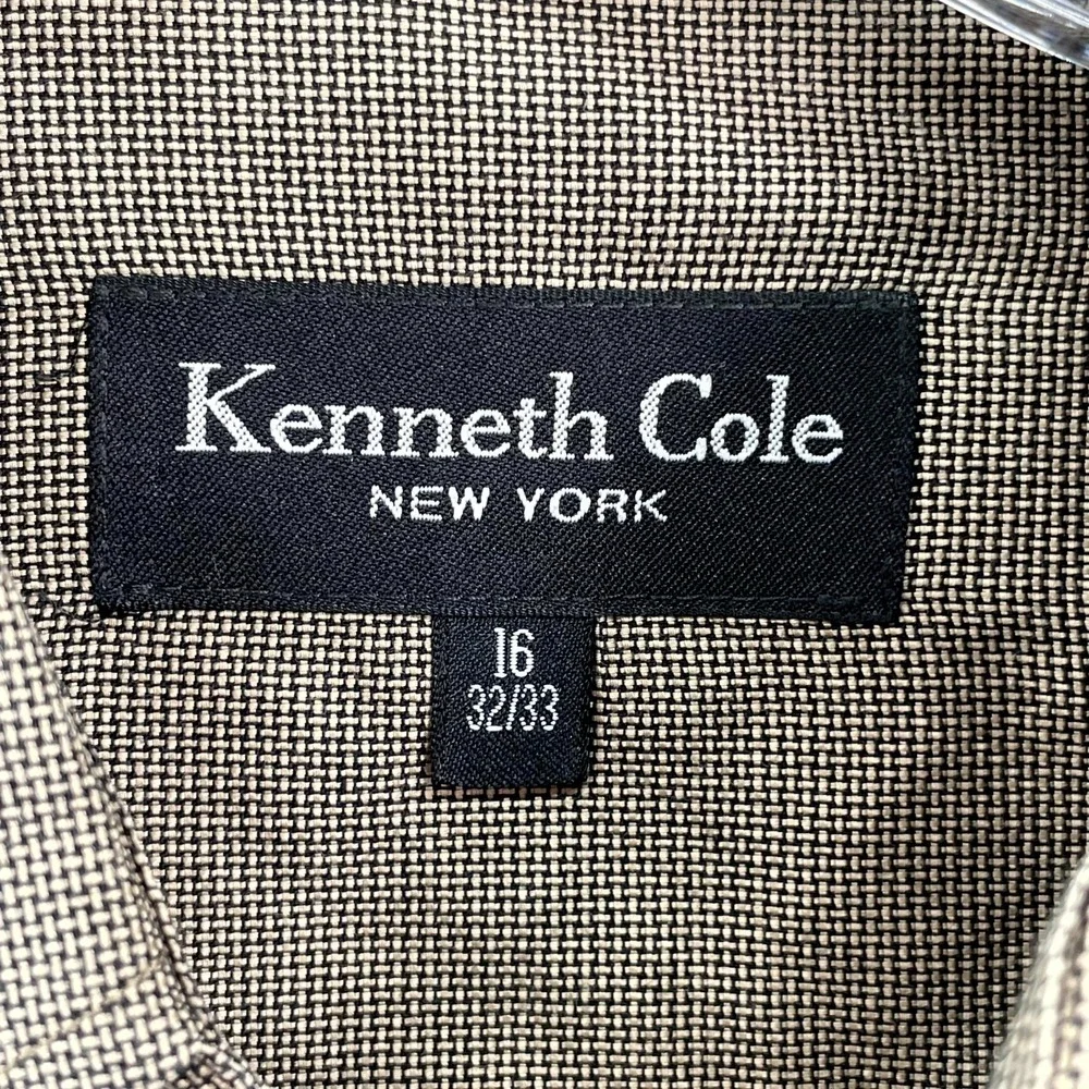 Kenneth Cole New York Dress Shirt Men 16 32/33 Tan Office Wear Preppy‎ Normcore